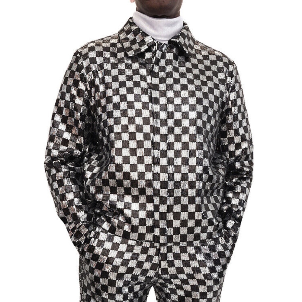Barabas Men's Chess Sequin Luxury Zipper Closure Bomber Jacket